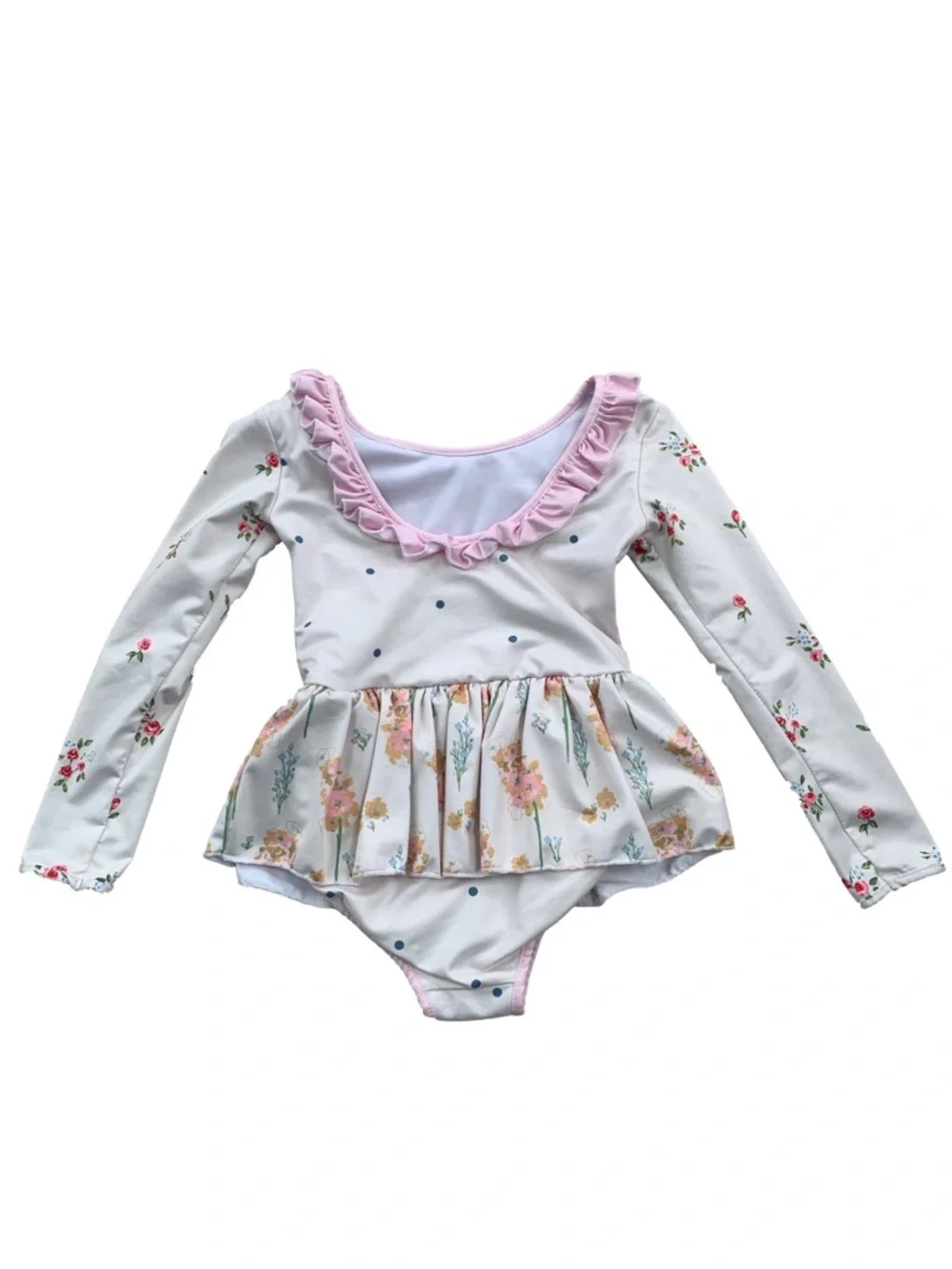 SweetHoney Size 2T White Floral Ruffle One Piece Skirted Leotard